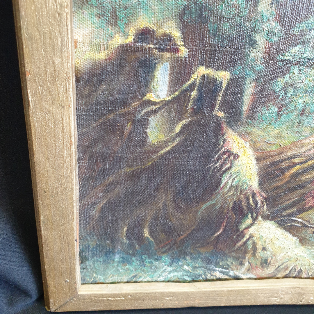 Репродукция картины "Утро в сосновом лесу", холст, масло, скопировал Латин, холст 71х51 см. Картинка 5